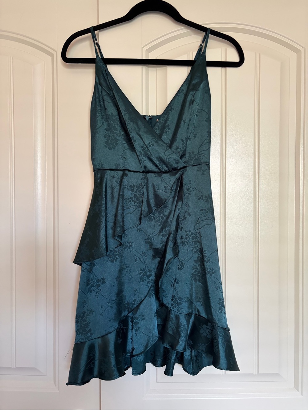 Altar'd State Teal Floral Satin Wrap Mini Dress